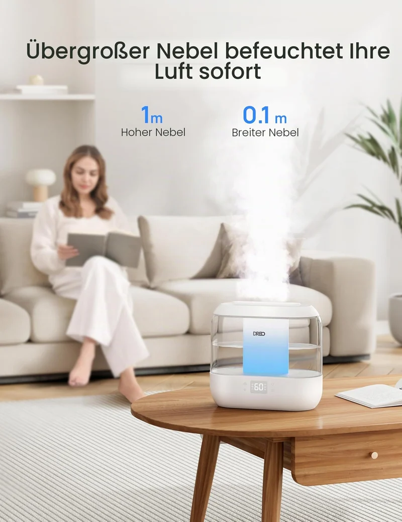Smart Luftbefeuchter für Schlafzimmer, oben befüllbarer 4L Supergroßer Kühler Nebel Humidifier mit Öl Diffusor und Nachtlicht, 36 Stunden Laufzeit, leiser Ultraschall Luftbefeuchter Zuhause