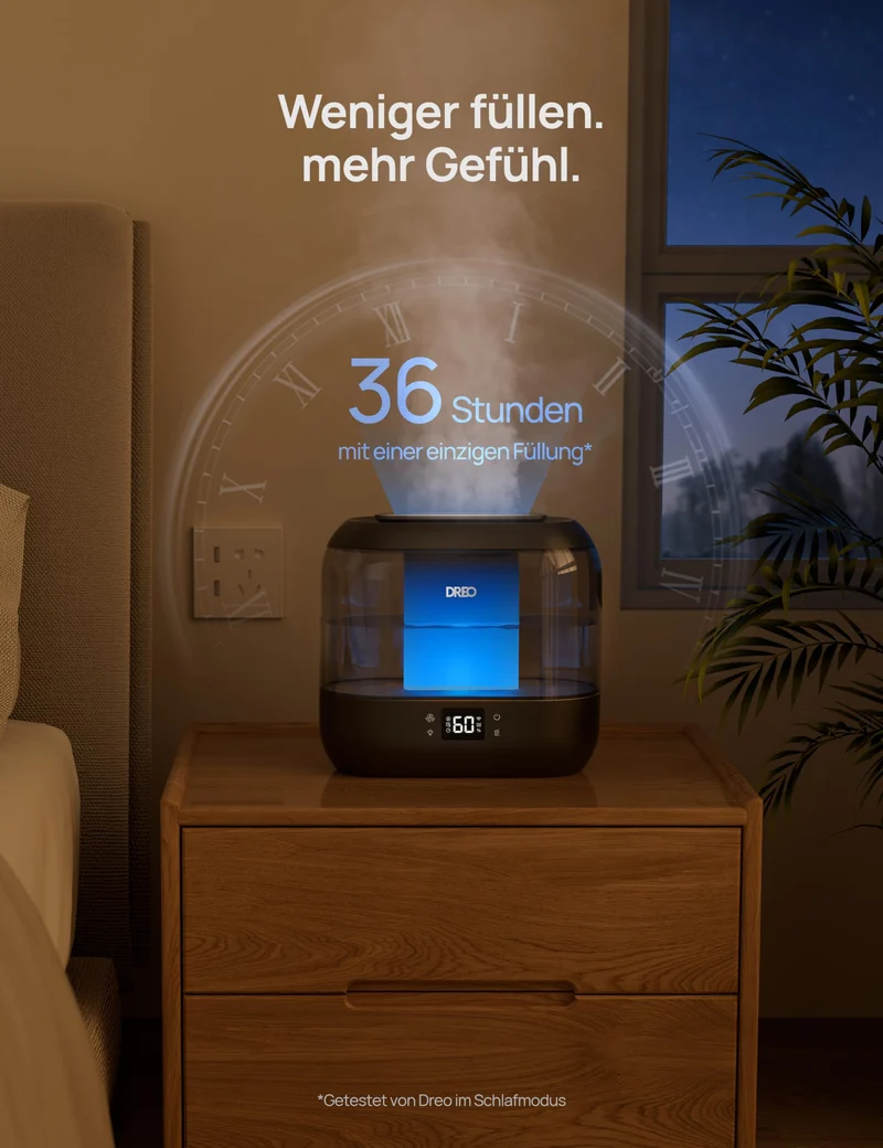 Smart Luftbefeuchter für Schlafzimmer, oben befüllbarer 4L Supergroßer Kühler Nebel Humidifier mit Öl Diffusor und Nachtlicht, 36 Stunden Laufzeit, leiser Ultraschall Luftbefeuchter Zuhause