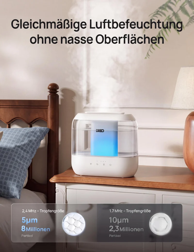 Smart Luftbefeuchter für Schlafzimmer, oben befüllbarer 4L Supergroßer Kühler Nebel Humidifier mit Öl Diffusor und Nachtlicht, 36 Stunden Laufzeit, leiser Ultraschall Luftbefeuchter Zuhause
