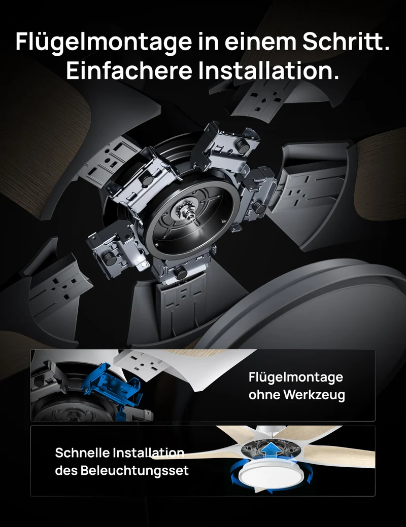 Smarter Low-Profile-Deckenventilator mit Licht, 132 cm, dimmbare LED mit einstellbarer Farbtemperatur, RGB-Ambientlicht, leiser DC-Motor, einfache Montage, App- & Alexa-Steuerung, weiß