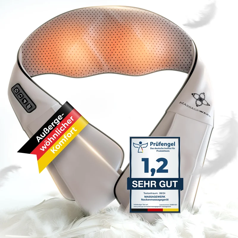 Shiatsu Rücken- und Halsmassagegerät / Elektrischer Nackenmassagegerät mit Wärmefunktion / Ergonomisch, Ideal zur Linderung von Muskelverspannungen und Schmerzen