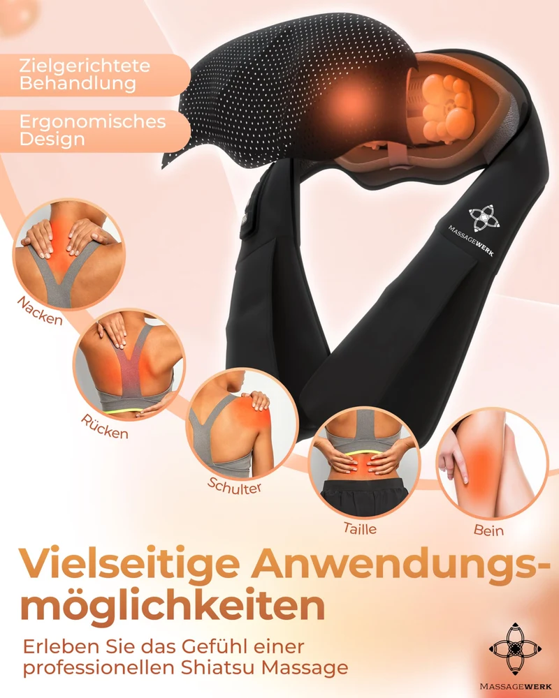 Shiatsu Rücken- und Halsmassagegerät / Elektrischer Nackenmassagegerät mit Wärmefunktion / Ergonomisch, Ideal zur Linderung von Muskelverspannungen und Schmerzen