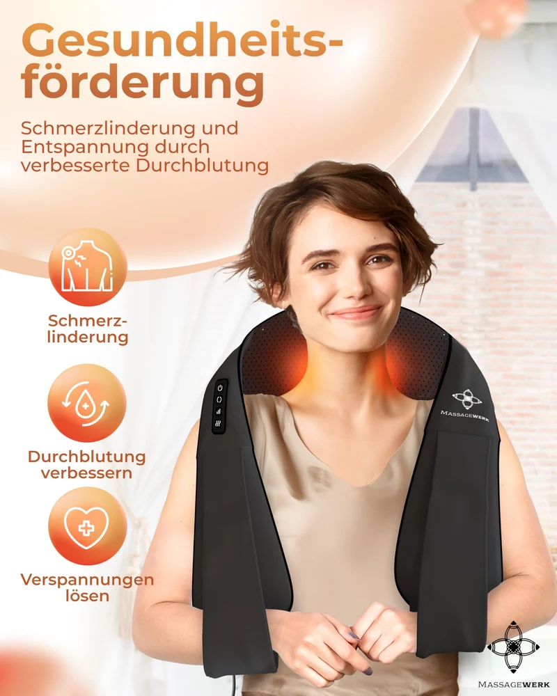 Shiatsu Rücken- und Halsmassagegerät / Elektrischer Nackenmassagegerät mit Wärmefunktion / Ergonomisch, Ideal zur Linderung von Muskelverspannungen und Schmerzen