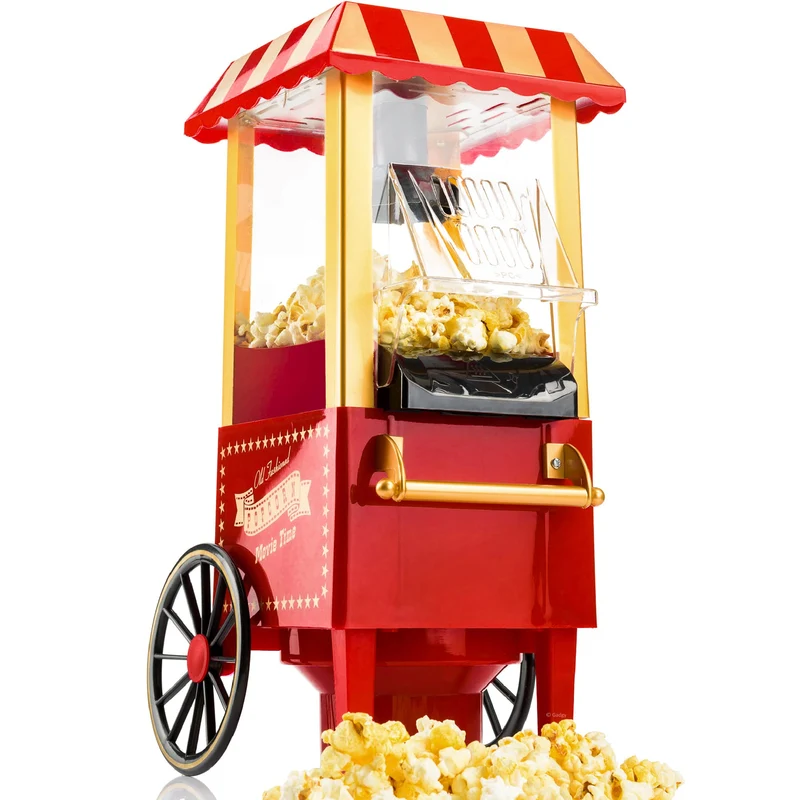 Popcorn Machine Large - Retro Popcorn Maker 5 L - Popcorn Maker with Non-Stick Coating and Removable Heating Surface - Popcorn Machine Red - Popcorn Machine 800 W - Popcorn Machine