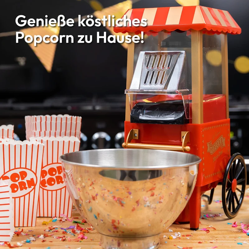 Popcorn Machine Large - Retro Popcorn Maker 5 L - Popcorn Maker with Non-Stick Coating and Removable Heating Surface - Popcorn Machine Red - Popcorn Machine 800 W - Popcorn Machine