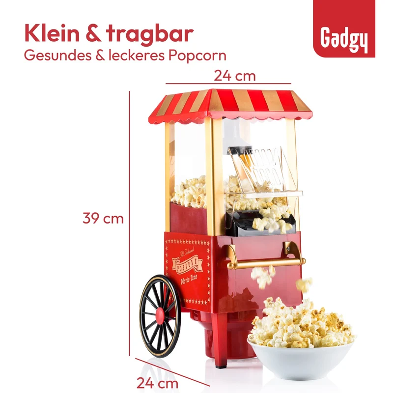 Popcorn Machine Large - Retro Popcorn Maker 5 L - Popcorn Maker with Non-Stick Coating and Removable Heating Surface - Popcorn Machine Red - Popcorn Machine 800 W - Popcorn Machine