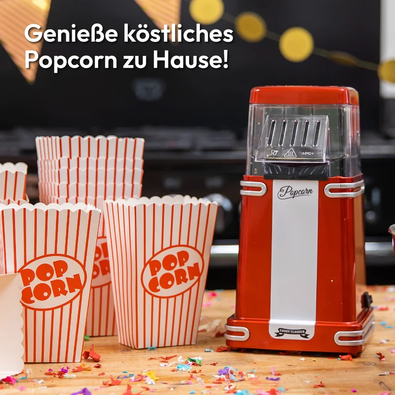Popcorn Machine Large - Retro Popcorn Maker 5 L - Popcorn Maker with Non-Stick Coating and Removable Heating Surface - Popcorn Machine Red - Popcorn Machine 800 W - Popcorn Machine