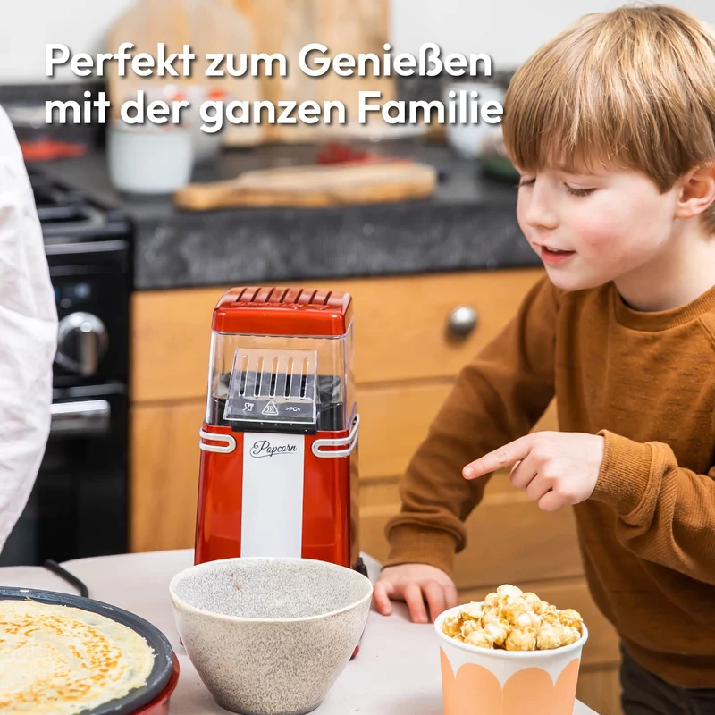 Popcorn Machine Large - Retro Popcorn Maker 5 L - Popcorn Maker with Non-Stick Coating and Removable Heating Surface - Popcorn Machine Red - Popcorn Machine 800 W - Popcorn Machine