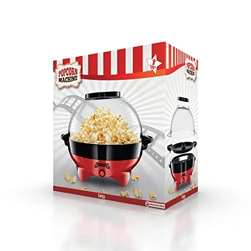 Popcorn Machine Large - Retro Popcorn Maker 5 L - Popcorn Maker with Non-Stick Coating and Removable Heating Surface - Popcorn Machine Red - Popcorn Machine 800 W - Popcorn Machine