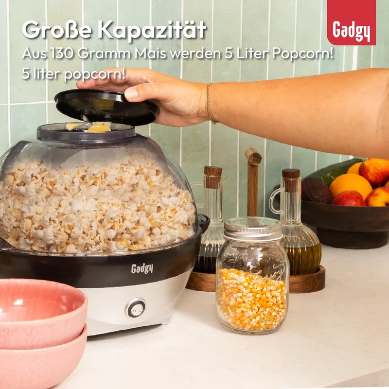Popcorn Machine Large - Retro Popcorn Maker 5 L - Popcorn Maker with Non-Stick Coating and Removable Heating Surface - Popcorn Machine Red - Popcorn Machine 800 W - Popcorn Machine