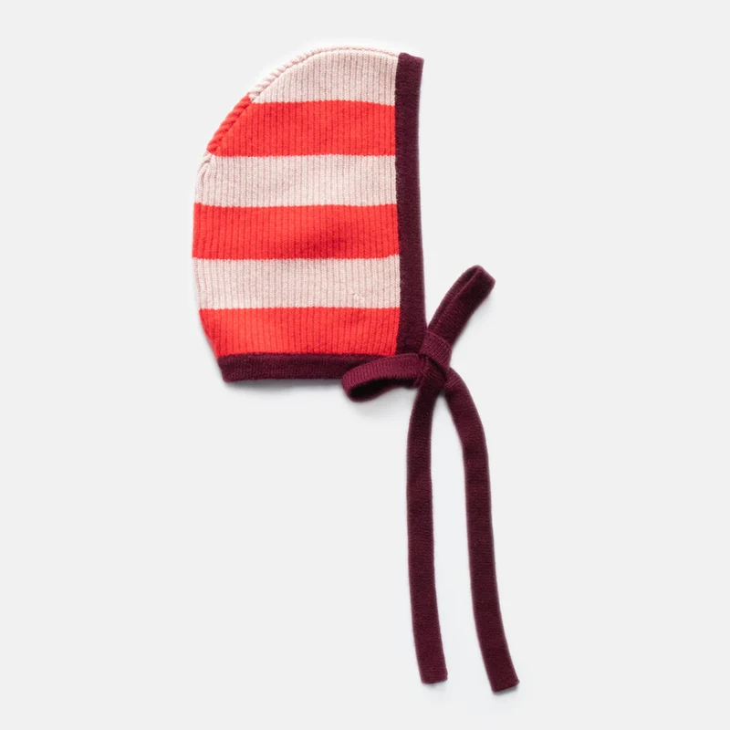 Red/Pink Stripe Knitted Cashmere Bonnet