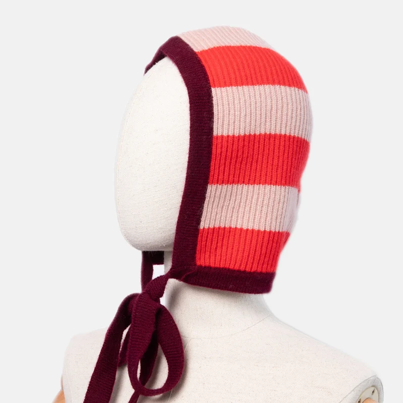 Red/Pink Stripe Knitted Cashmere Bonnet