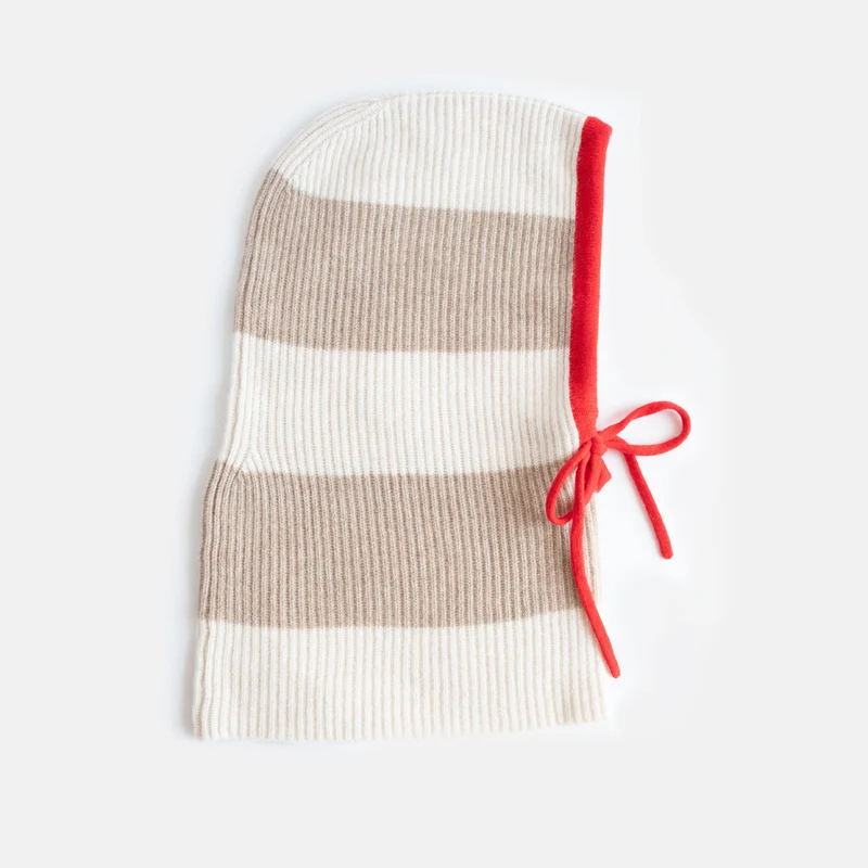 Taupe/Cream Stripe Cashmere Balaclava Hood