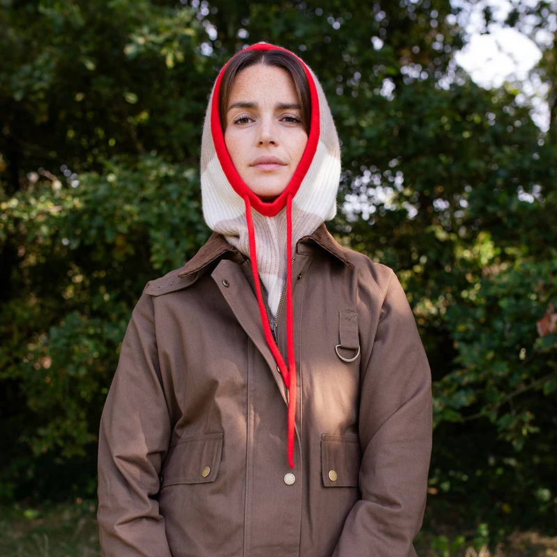 Taupe/Cream Stripe Cashmere Balaclava Hood