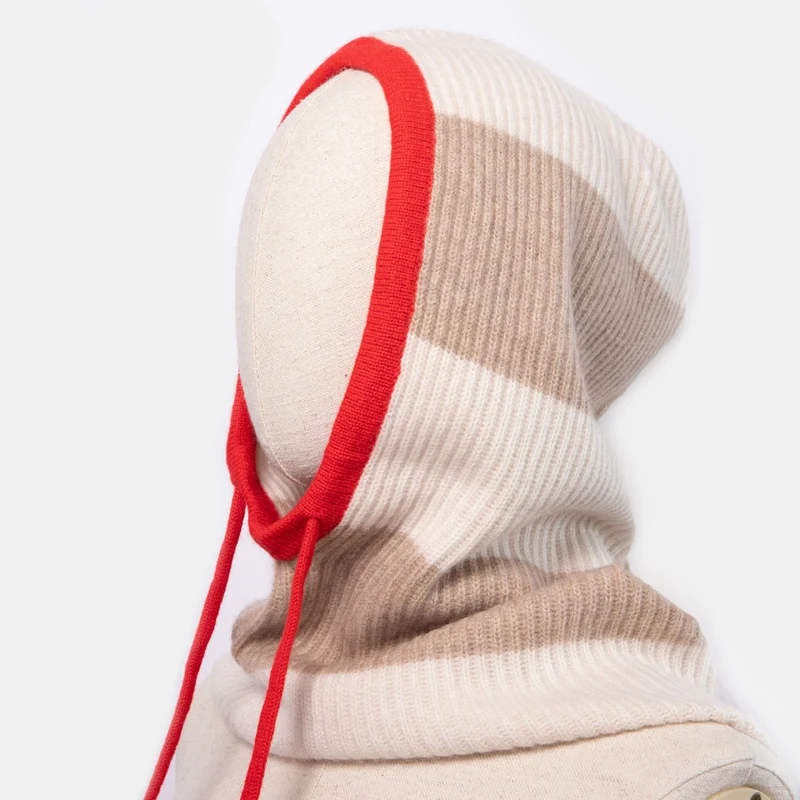 Taupe/Cream Stripe Cashmere Balaclava Hood