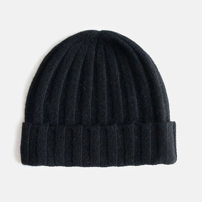 Black Wide Rib Cashmere Hat