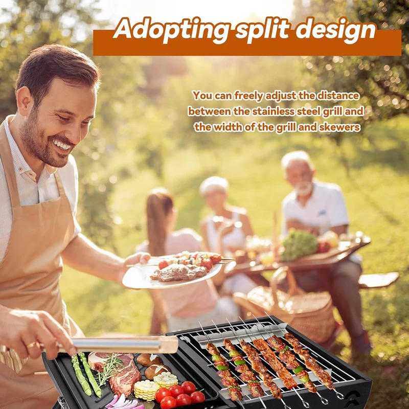4 Stück Grillspiesse Edelstahl Rack, Schaschlik Aufsatz für Gasgrill Spiesse Grill für 6 Spieße BBQ Grill Zubehör für im Freien beim Camping Wandern oder Picknick