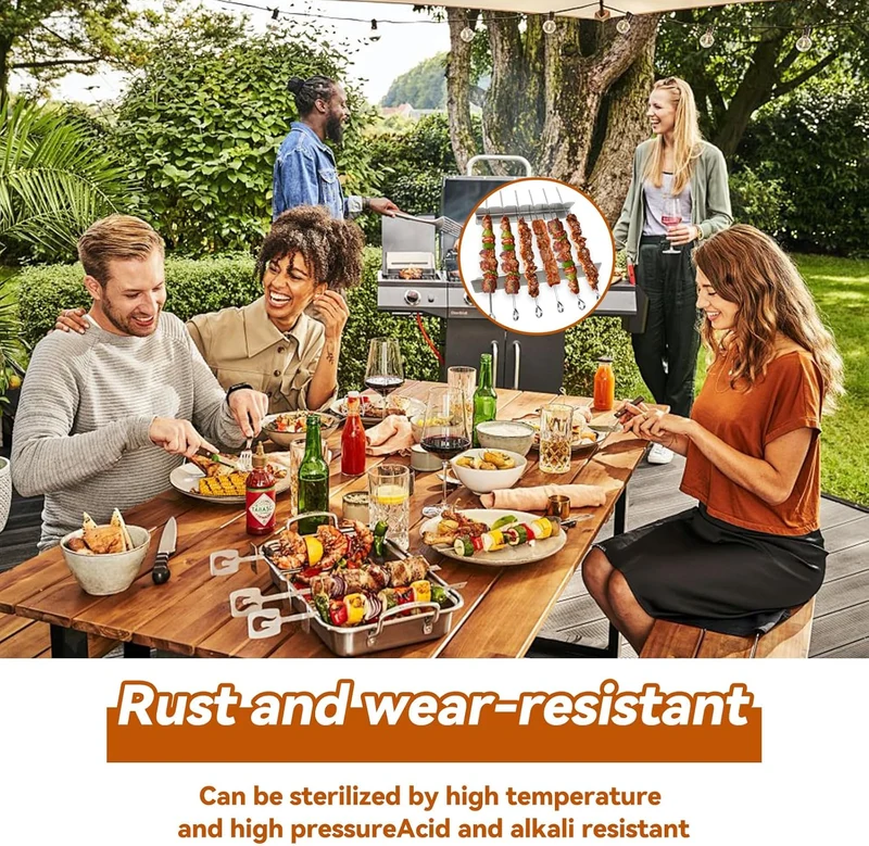 4 Stück Grillspiesse Edelstahl Rack, Schaschlik Aufsatz für Gasgrill Spiesse Grill für 6 Spieße BBQ Grill Zubehör für im Freien beim Camping Wandern oder Picknick