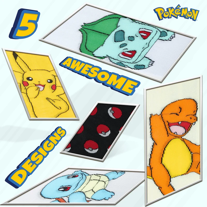 Pokemon Jungen Socken 5 Pack Pikachu Knöchel Socken Kinder Dehnbar Atmungsaktiv Crew Socken für Jungen Mädchen und Jugendliche - Verschiedene Größen Erhältlich - Pokemon Geschenke