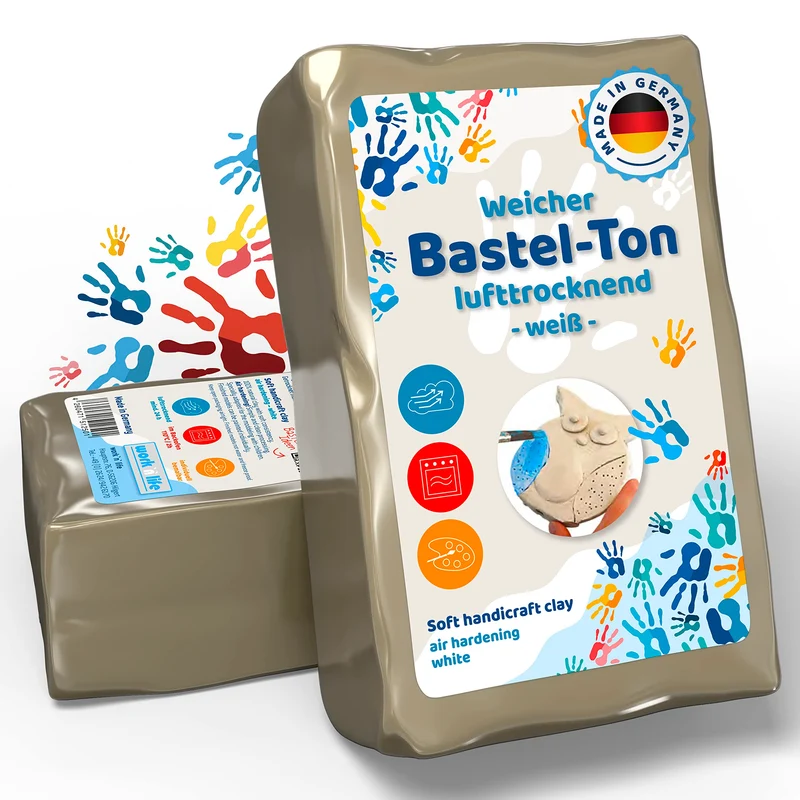 Selbsttrocknender Ton – Bastelton lufthärtend – extra stabil mit Bindemittel – für Kinder & Einsteiger