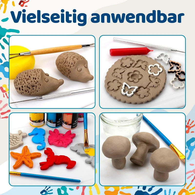 Selbsttrocknender Ton – Bastelton lufthärtend – extra stabil mit Bindemittel – für Kinder & Einsteiger