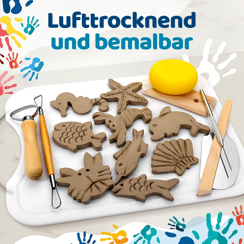 Selbsttrocknender Ton – Bastelton lufthärtend – extra stabil mit Bindemittel – für Kinder & Einsteiger