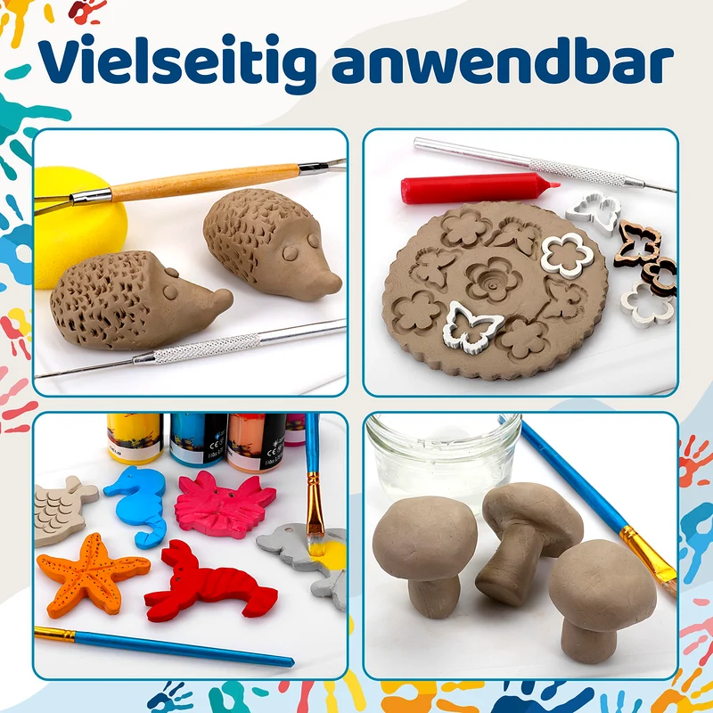 Selbsttrocknender Ton – Bastelton lufthärtend – extra stabil mit Bindemittel – für Kinder & Einsteiger