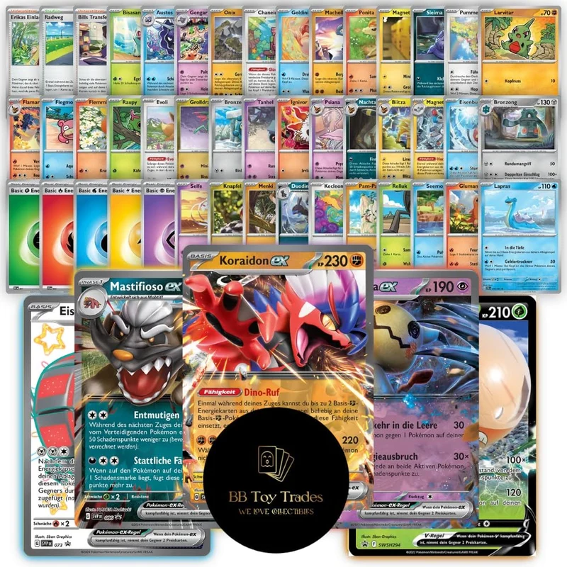 50 x Pokemon Karten + seltene GX EX oder V Karte Starter Pack mit Trainern & Energie - deutsche Sammelkarten Kartenpack
