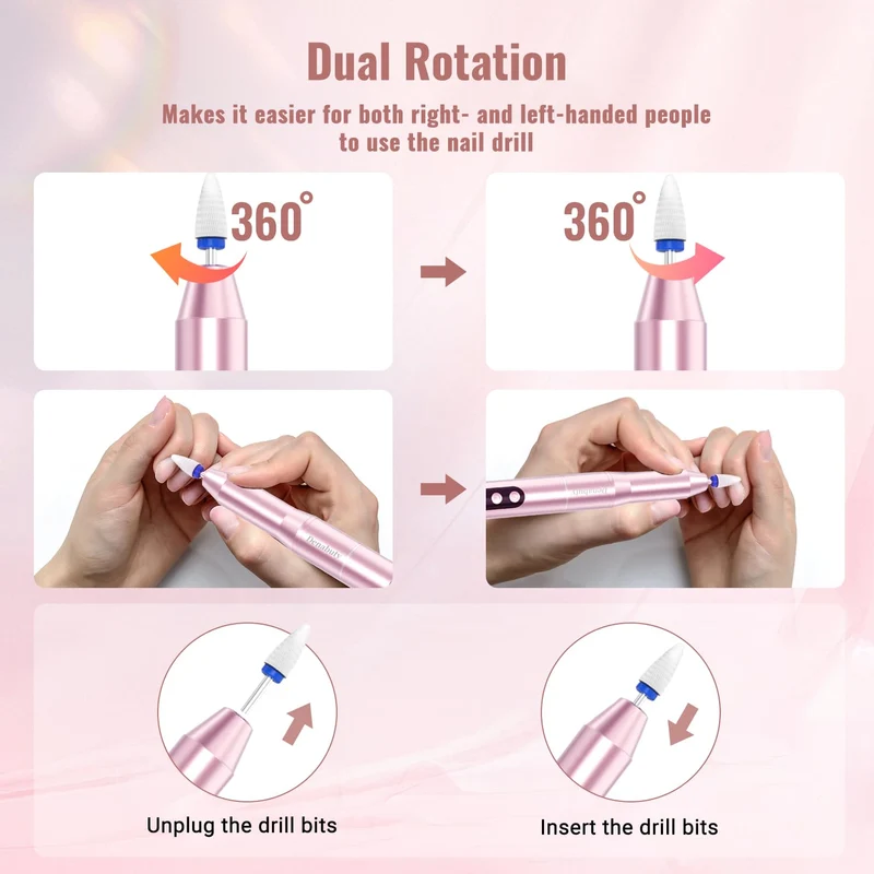 Nagelfräser Kabellos, Elektrische Nagelfeile Professionelle 2 in 1 Fräser für Gelnägel Acrylnägel mit Nagel UV LED Lampe, Maniküre und Pediküre Set Nail Drill 35000 U/Min Schwarz