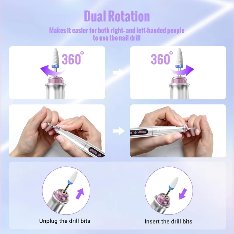 Nagelfräser Kabellos, 13 in 1 Fräser für Gelnägel 35000 u/min, Elektrische Nagelfeile Professionell Nail Drill, Maniküre und Pediküre Set Elektrisch für Semi Permanent, Acrylnägel