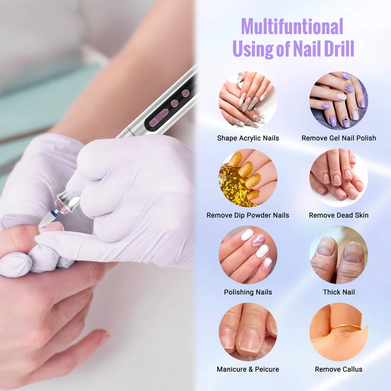 Nagelfräser Kabellos, 13 in 1 Fräser für Gelnägel 35000 u/min, Elektrische Nagelfeile Professionell Nail Drill, Maniküre und Pediküre Set Elektrisch für Semi Permanent, Acrylnägel