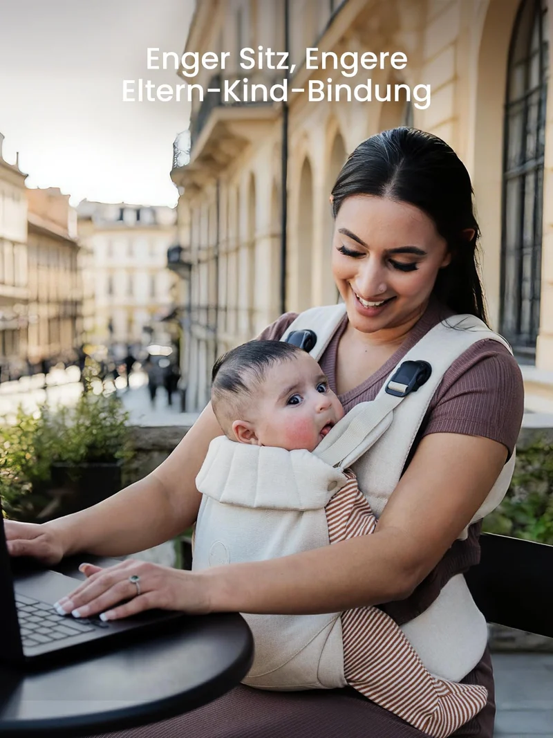 Babytrage, Ein-Klick-Schnalle für Einfaches Anlegen, Bequemer Träger von Neugeborenem bis Kleinkind mit Kopfstütze (3-20kg, 3-24Monate), Ergonomisch & Leicht