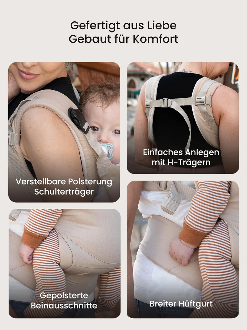Babytrage, Ein-Klick-Schnalle für Einfaches Anlegen, Bequemer Träger von Neugeborenem bis Kleinkind mit Kopfstütze (3-20kg, 3-24Monate), Ergonomisch & Leicht