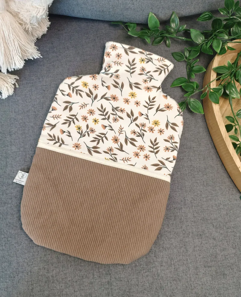 Wärmflasche 2 Liter natur braun Blumenmuster
