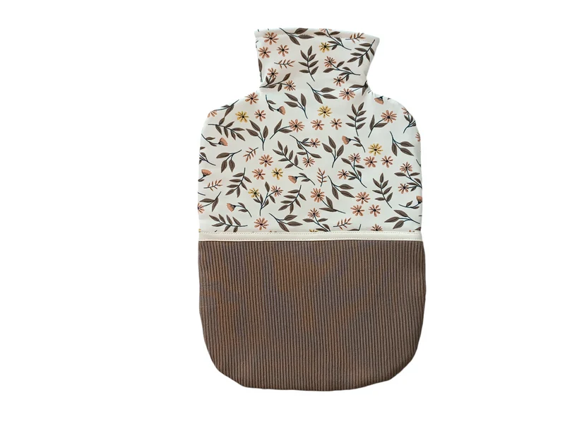 Wärmflasche 2 Liter natur braun Blumenmuster
