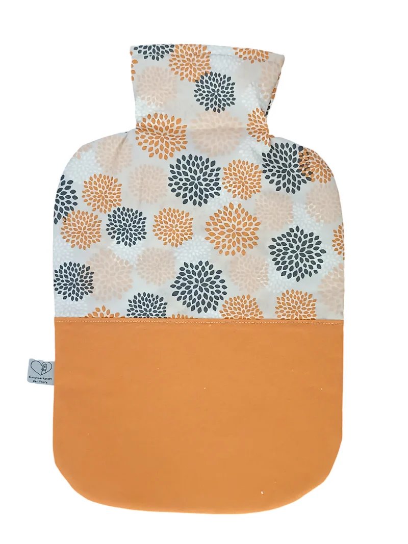 Wärmflasche 2 Liter orange grau Blumenmuster