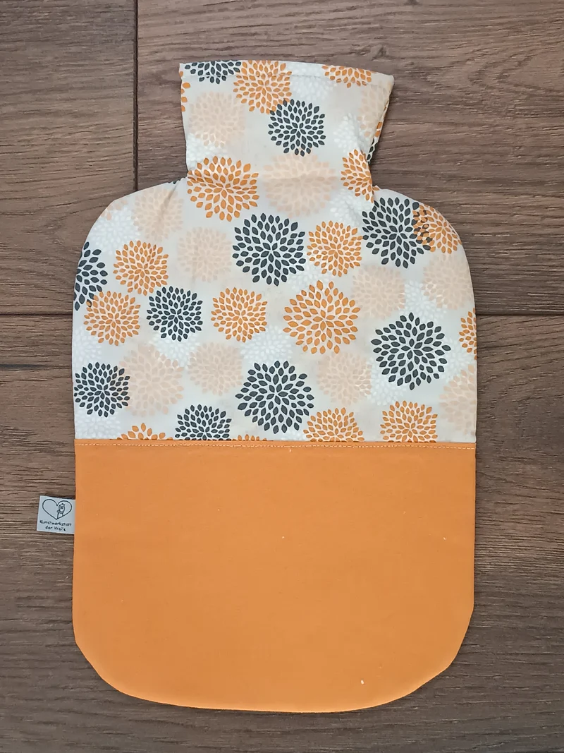 Wärmflasche 2 Liter orange grau Blumenmuster