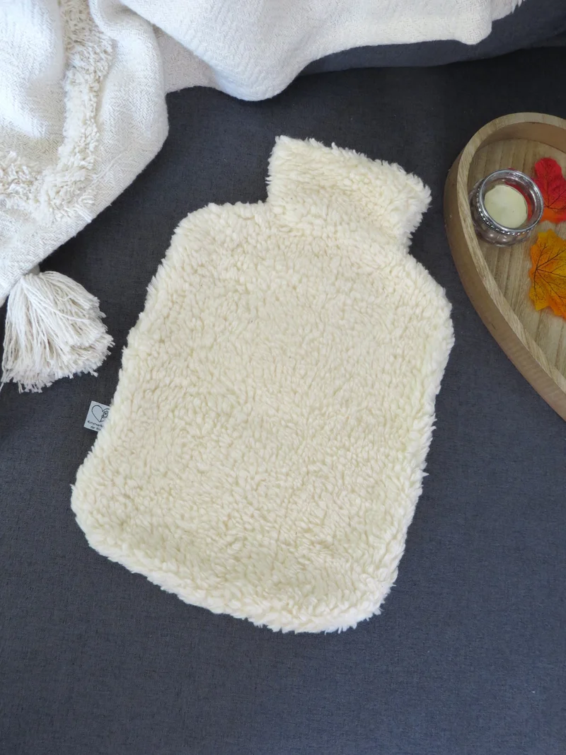 Wärmflasche 2 Liter naturweiß Teddyplüsch