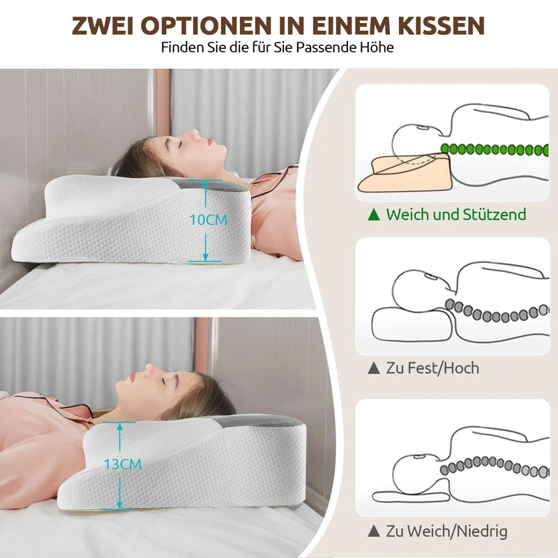 Halskissen, Memory Foam Kissen, Schlafkissen für Seiten, Rücken- und Magenschläfer