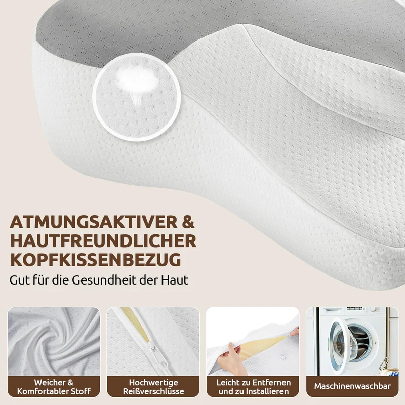 Halskissen, Memory Foam Kissen, Schlafkissen für Seiten, Rücken- und Magenschläfer