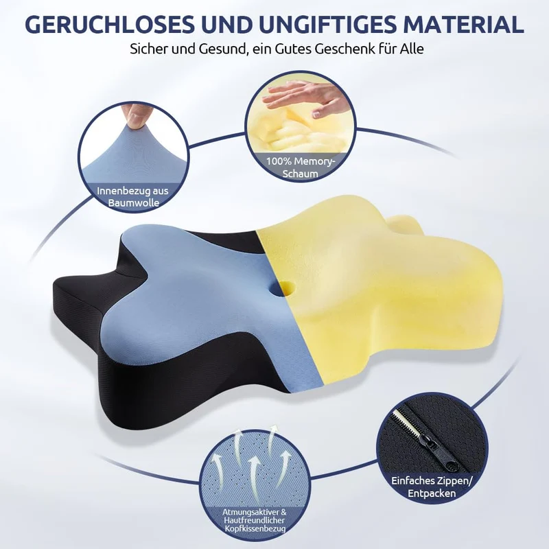 Halskissen, Memory Foam Kissen, Schlafkissen für Seiten, Rücken- und Magenschläfer