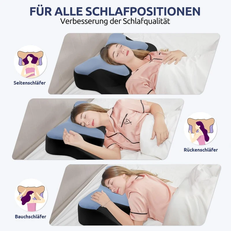 Halskissen, Memory Foam Kissen, Schlafkissen für Seiten, Rücken- und Magenschläfer