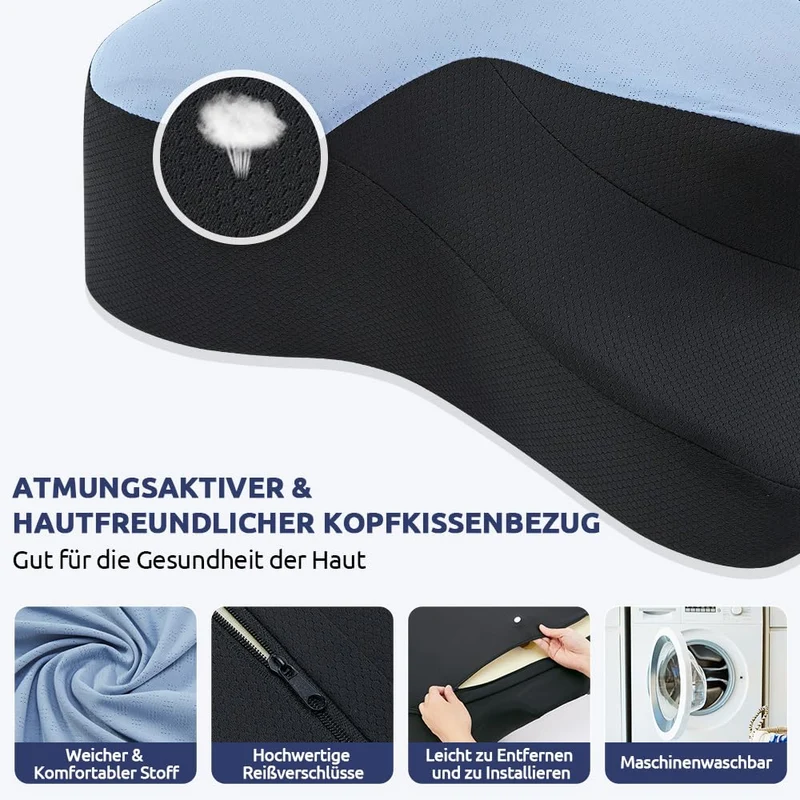 Halskissen, Memory Foam Kissen, Schlafkissen für Seiten, Rücken- und Magenschläfer