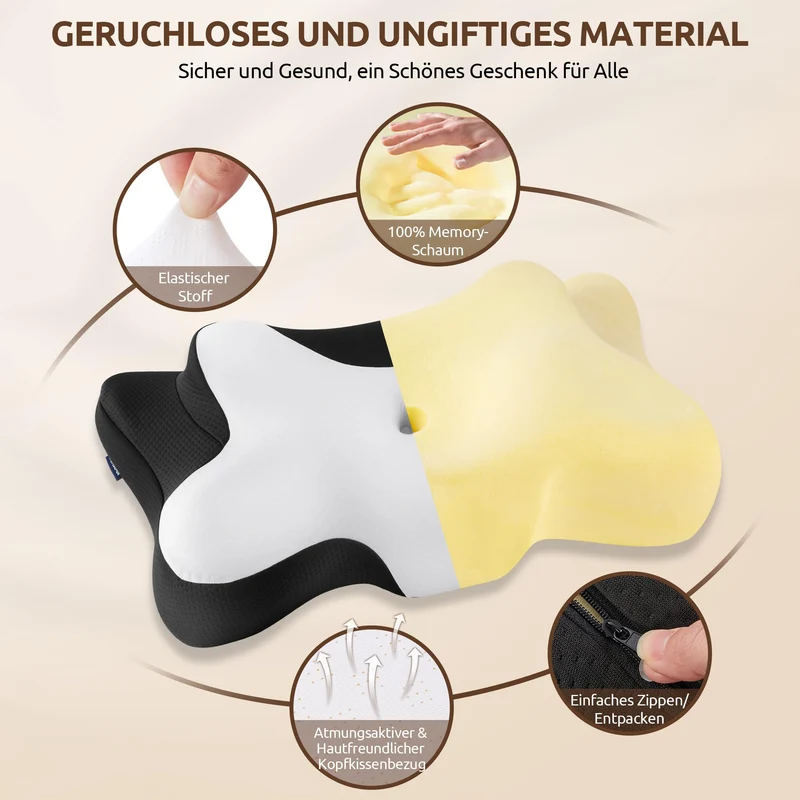 Halskissen, Memory Foam Kissen, Schlafkissen für Seiten, Rücken- und Magenschläfer