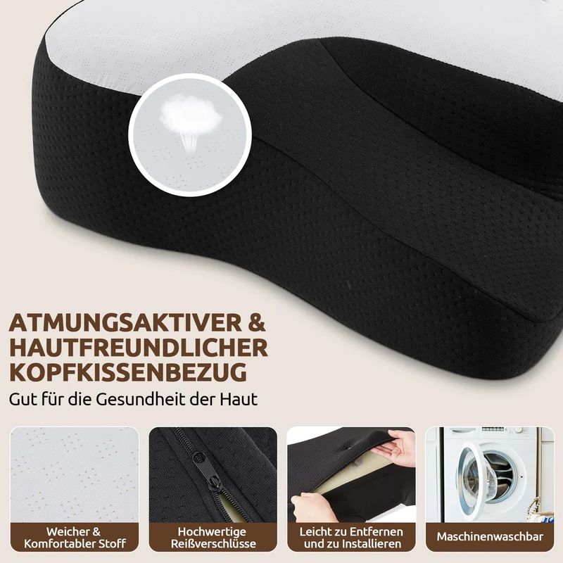 Halskissen, Memory Foam Kissen, Schlafkissen für Seiten, Rücken- und Magenschläfer