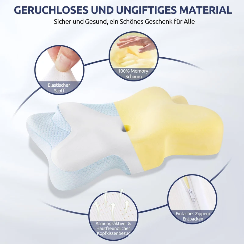 Halskissen, Memory Foam Kissen, Schlafkissen für Seiten, Rücken- und Magenschläfer