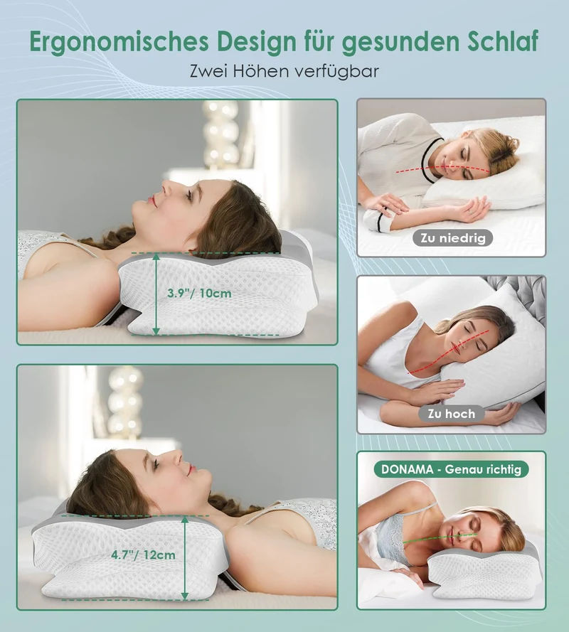 Halskissen, Memory Foam Kissen, Schlafkissen für Seiten, Rücken- und Magenschläfer