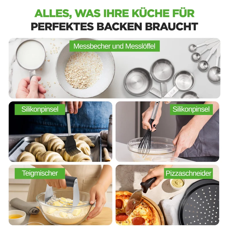 Töpfe & Pfannen Set, 21-teiliges Anti-Stick-Kochen und Backset mit Muffinform, Brot & Pizza Tray, Utensils, für Gas, Elektrik & Keramik, für moderne Haushalte und Hobbybäcker, Schwarz