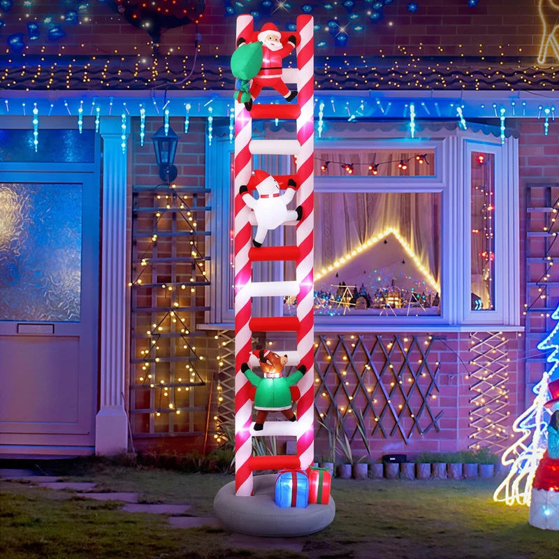 Aufblasbare Weihnachtsdeko, Riesiger Weihnachtsbaum Bogen mit 8 LED Leuchten, Wasserfest Beleuchtet Aufblasbar Weihnachtsdeko Aussen für Hof Garten Feiertag Weihnachtsdekoration