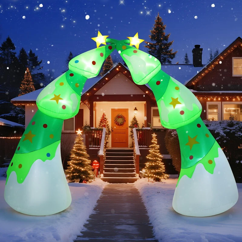 Aufblasbare Weihnachtsdeko, Riesiger Weihnachtsbaum Bogen mit 8 LED Leuchten, Wasserfest Beleuchtet Aufblasbar Weihnachtsdeko Aussen für Hof Garten Feiertag Weihnachtsdekoration